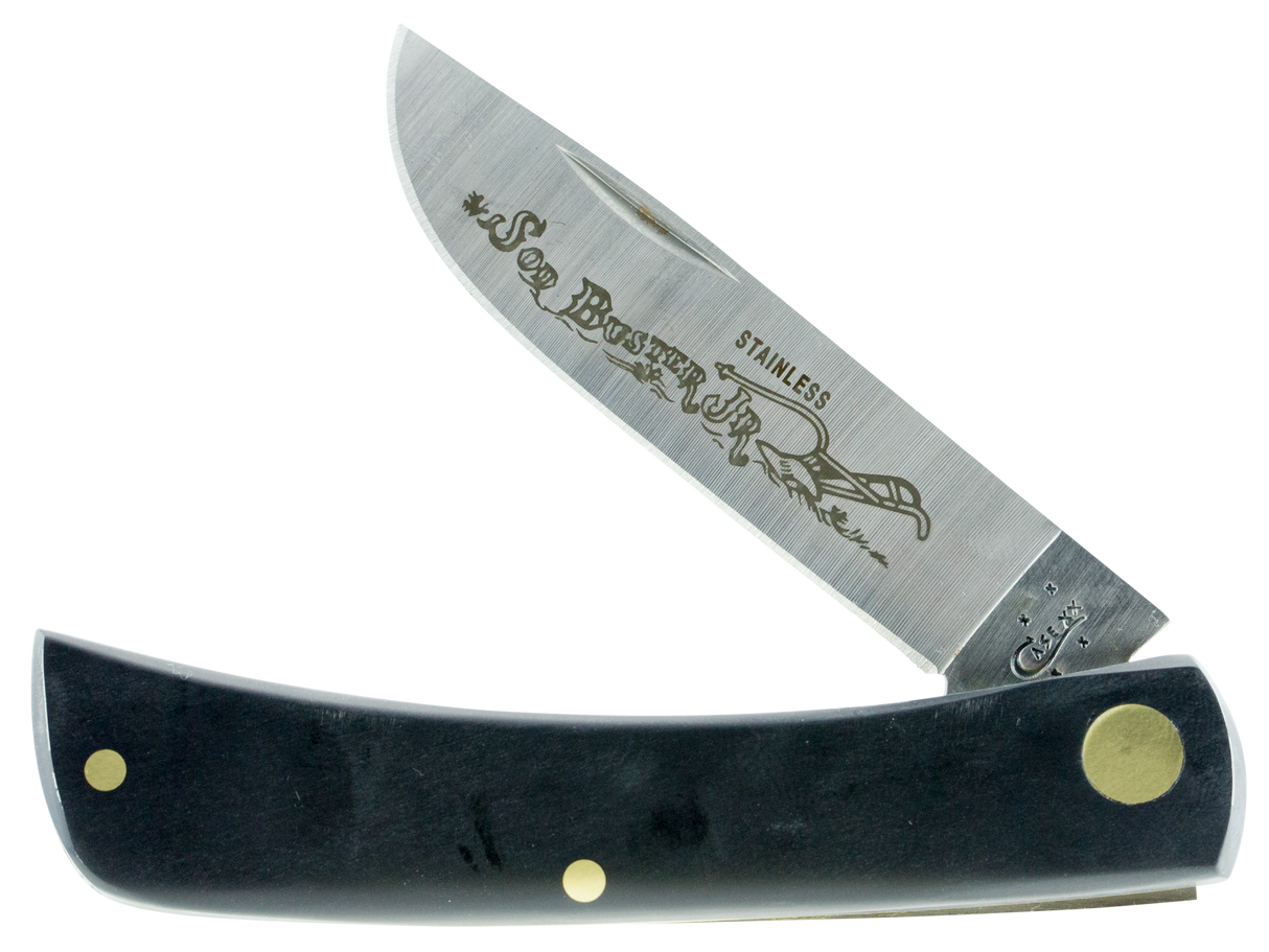 Case 00095 Sod Buster Jr. 2.80" Folding Skinner Plain Etched As-Ground Stainless Steel Blade Black Synthetic Handle