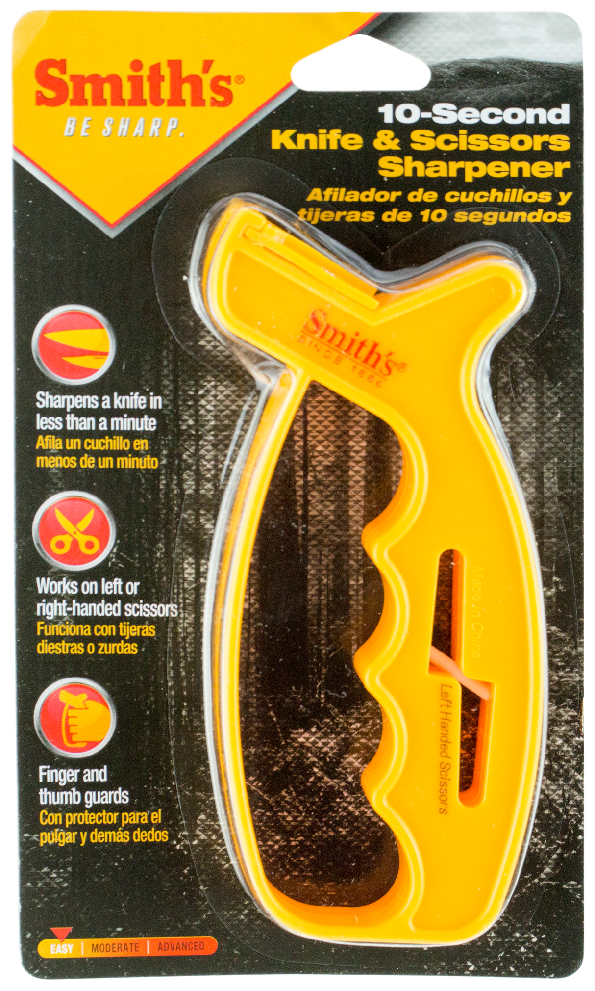 Smiths Products JIFFS 10-Second Knife & Scissor Sharpener Hand Held Fine, Coarse Carbide, Ceramic Sharpener Plastic Handle Yellow