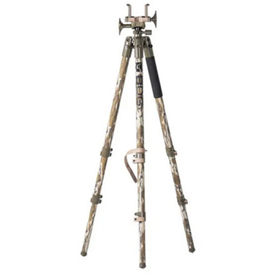 Bog-Pod 1164398 DeathGripTripod made of Mossy Oak Bottomland Finish Aluminum with Steel Feet, 360 Degree Pan, Integrated Bubble Level & Lever-Leg Locks