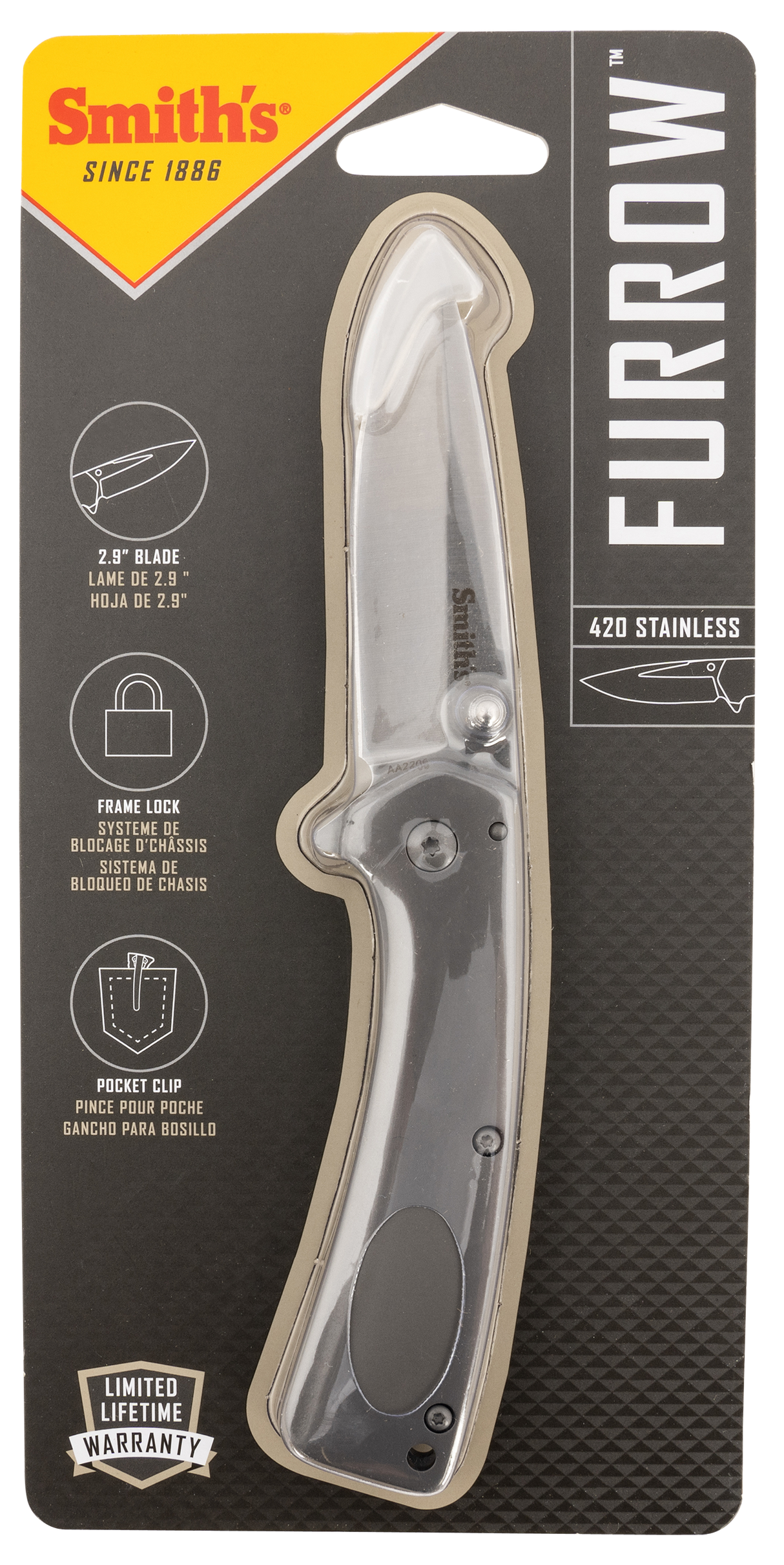 Smiths Products 51008 Furrow2.90" Folding Drop Point Plain Satin Titanium Coated Stainless Steel Blade/Stainless Steel Handle Includes Pocket Clip