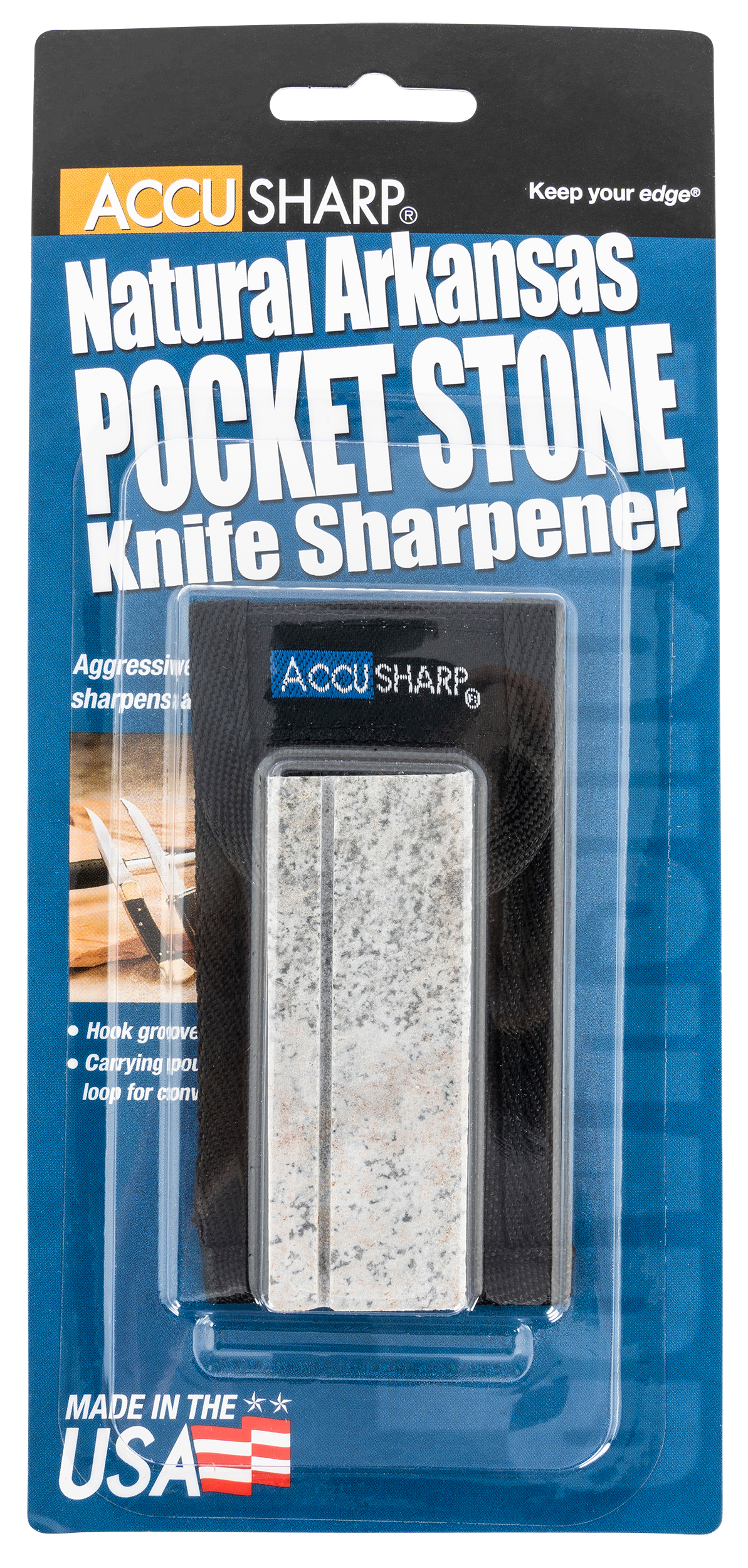 AccuSharp 024C Pocket StoneNatural Arkansas Stone Sharpener White Includes Belt Carry Pouch