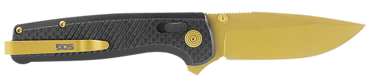 S.O.G SOGTM1033BX Terminus XR LTE 2.95" Folding Clip Point Plain Gold TiCN Cryo CPM S35VN Steel Blade Black G10/Carbon Fiber Handle Features Box Packaging Includes Pocket Clip