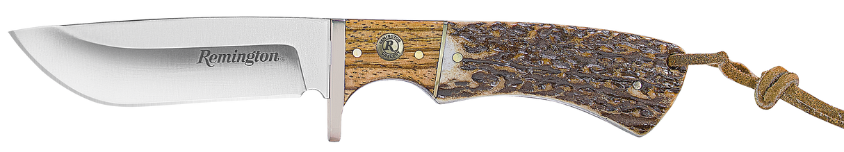 Remington Accessories 15656 GuideFixed Skinner Stainless Steel Blade Brown/White/Silver w/Remington Shield Stag Bone/Nickle Handle Includes Sheath