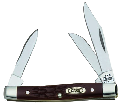Case 00081 StockmanSmall 2"/1.5"/1.49" Folding Clip/Sheepfoot/Pen Plain As-Ground Stainless Steel Blade/ Brown Jigged Synthetic Handle