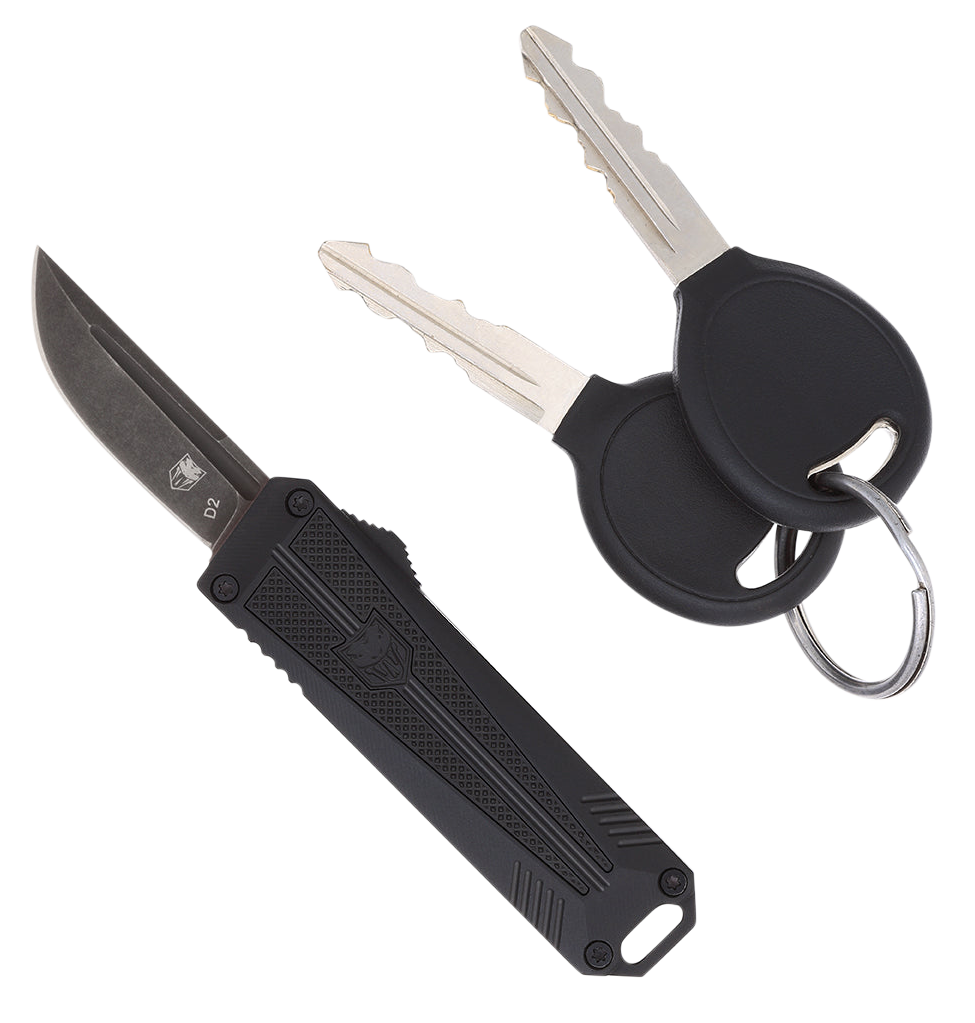 CobraTec Knives CALI929TBBLKTNS California 929TB 1.75" OTF Tanto Plain Stonewashed D2 Steel Blade/ Black Anodized Aluminum Handle Includes Pocket Clip/Pouch