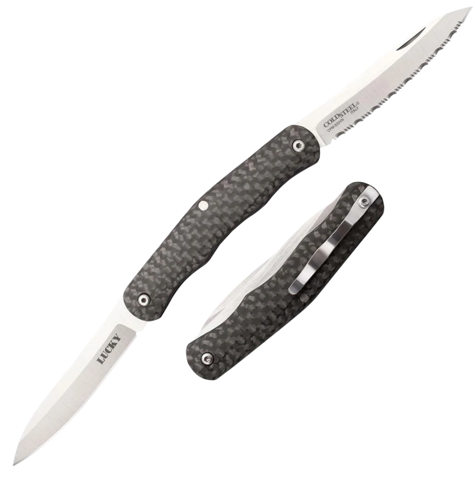 Cold Steel CS54VPN Lucky2.63" Folding Plain/Serrated S35VN SS Blade/Black Carbon Fiber Handle Includes Pocket Clip