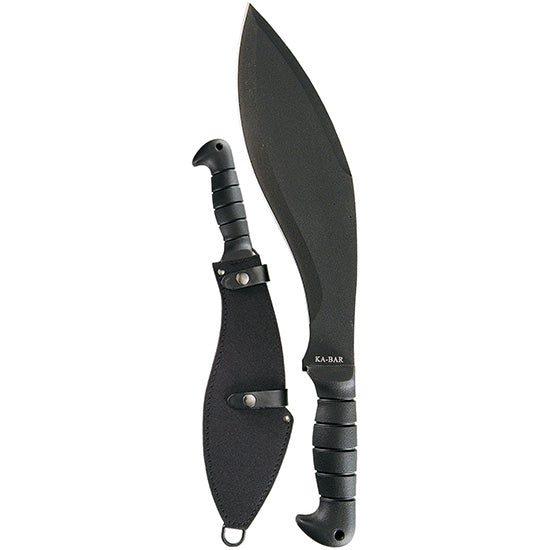 KA-BAR Kukri Machete 11.5" Carbon Steel Kukri Blade Black Kraton Handle Black with Nylon and Leather Sheath