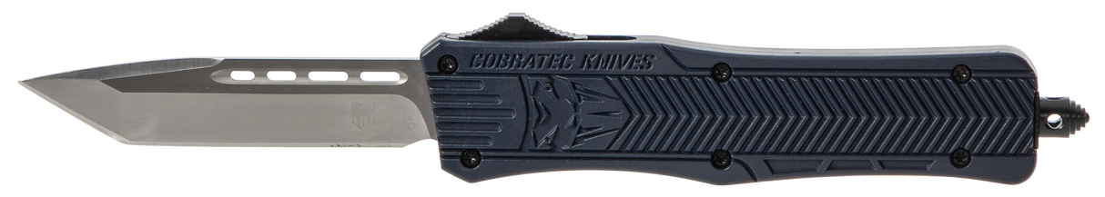 CobraTec Knives MNYCTK1MTNS CTK-1Medium 3" OTF Tanto Plain D2 Steel Blade/NYPD Blue Aluminum Handle Features Glass Breaker Includes Pocket Clip