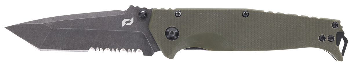 Schrade 1159324 Melee3.50" Folding Tanto Part Serrated Dark Stonewash D2 Steel Blade 4.50" OD Green G10/SS Handle