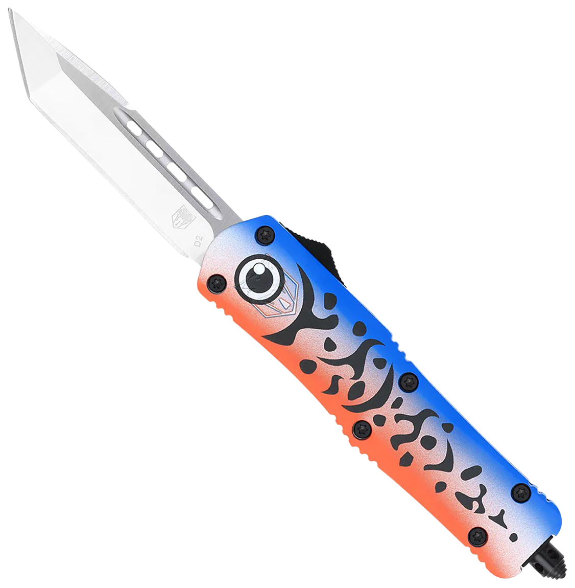 CobraTec Knives MFLBLUFS3TNS FS-3Medium 3" OTF Tanto Plain D2 Steel Blade 4.50" Blue Fishing Lure Aluminum Cerakoted Handle Includes Glass Breaker/Pocket Clip