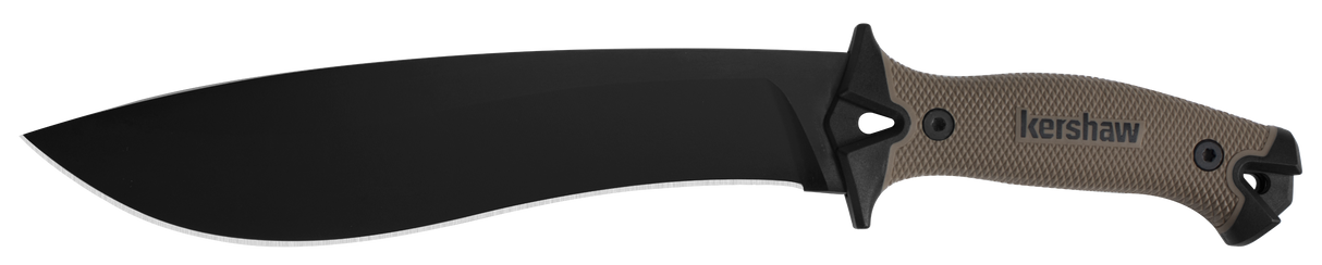 Kershaw 1077TAN Camp 10 10" Black Powder Coated 65Mn Carbon Steel Blade Black/Tan Glass-Filled Nylon Handle 16" Long Includes Sheath