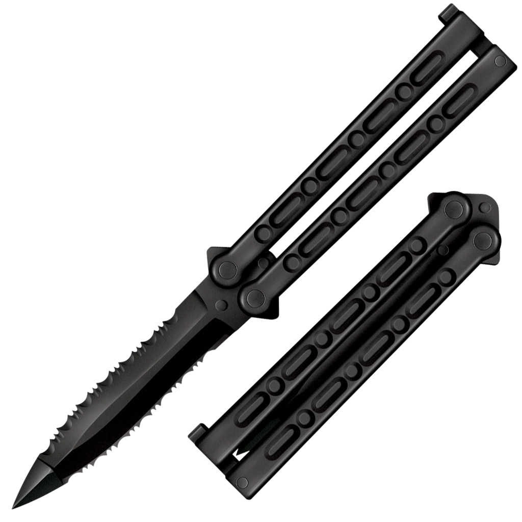 Cold Steel CS92EAA FGX Balisong 5" Folding Part Serrated Black Griv-Ex Blade & Handle