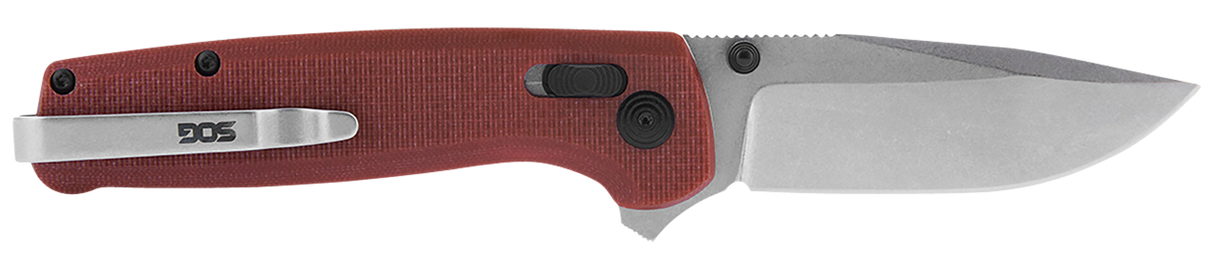 S.O.G SOGTM1023BX Terminus XR 2.95" Folding Clip Point Plain Stonewashed D2 Steel Blade Crimson Textured G10 Handle Features Box Packaging Includes Pocket Clip