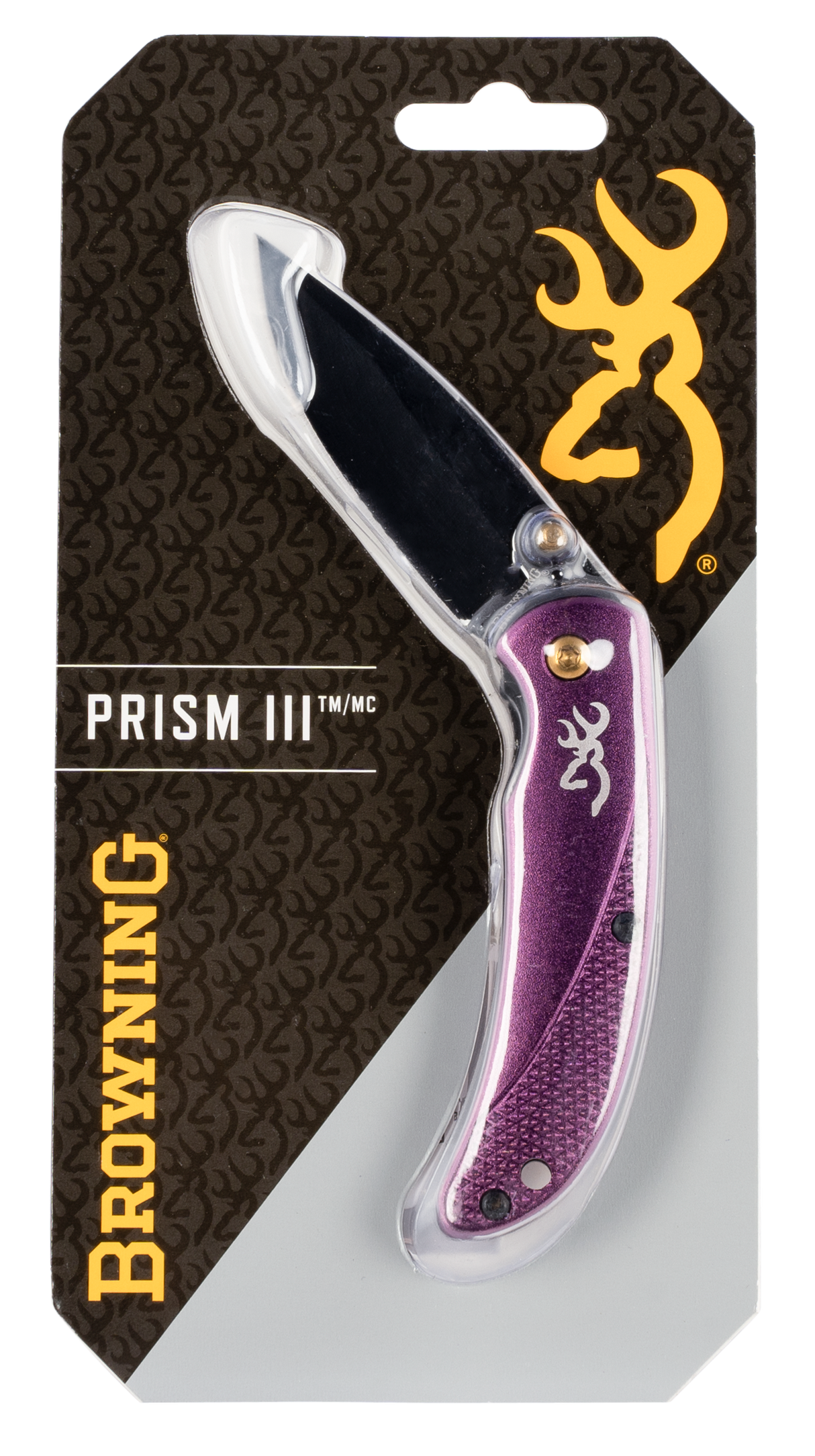 Browning 3220343 Prism 32.88" Folding Clip Point Plain Black Stonewashed 7Cr17MoV SS Blade/Plum Anodized Aluminum Handle Includes Pocket Clip