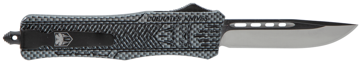 CobraTec Knives MCFCTK1MDNS CTK-1Medium 3" OTF Drop Point Plain D2 Steel Blade/Carbon Fiber Aluminum Handle Features Glass Breaker Includes Pocket Clip