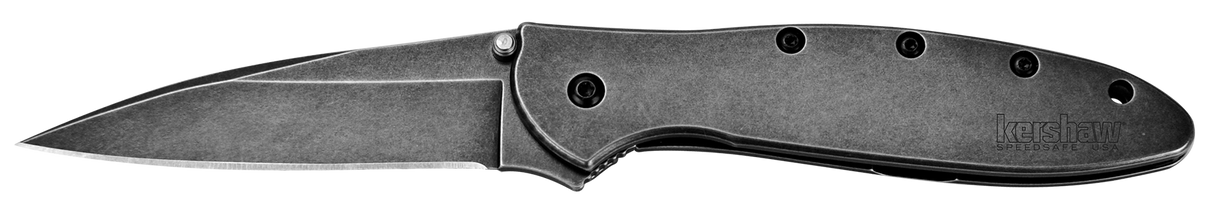 Kershaw 1660BLKW Leek3" Folding Drop Point Plain Black DLC 14C28N Steel Blade Blackwash 410 Stainless Steel Handle Includes Pocket Clip