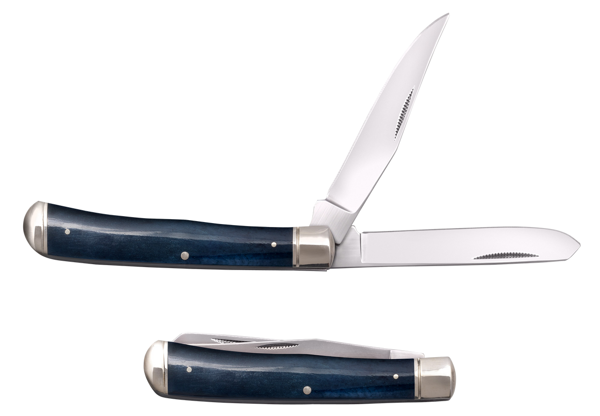 Cold Steel CSFLTRPRB Trapper3" Folding Clip/Spey Plain 8Cr13MoV SS Blade/Dark Bluew/Polished Bolsters Bone Handle