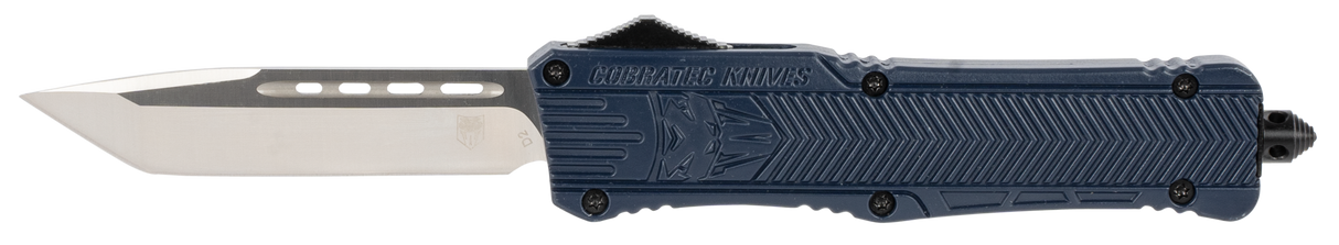 CobraTec Knives LNYCTK1LTNS CTK-1Large 3.75" OTF Tanto Plain D2 Steel Blade/NYPD Blue Aluminum Handle Features Glass Breaker Includes Pocket Clip