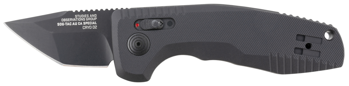 S.O.G SOG15381457 SOG-TAC Auto Compact *CA 1.96" Folding Tanto Plain Black TiNi Cryo D2 Steel Blade Black Micro-Textured Anodized Aluminum Handle Includes Pocket Clip