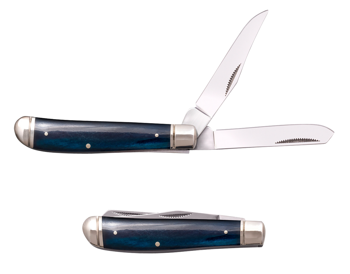 Cold Steel CSFLMTRPRB TrapperMini 2.60"/2.70" Folding Clip/Spey Plain 3Cr13MoV SS Blade/Dark Blue w/Polished Bolsters Bone Handle