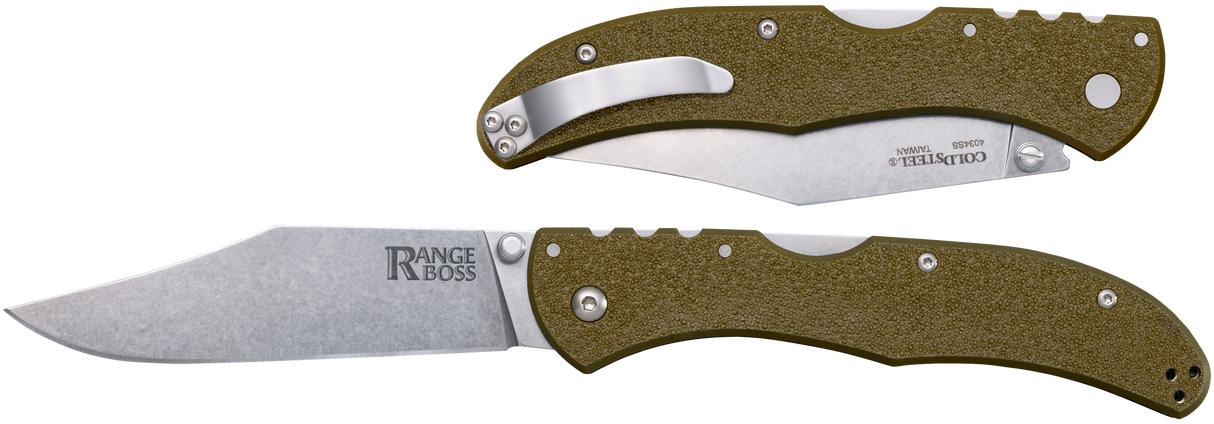 Cold Steel CS20KR7 Range BossFolding Clip Point Plain 4034 SS Blade/5.25" OD Green Zy-Ex Handle