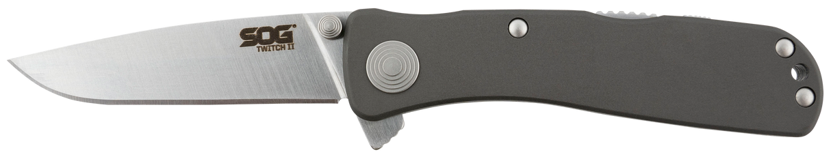 S.O.G SOGTWI8CP Twitch II 2.65" Folding Drop Point Plain Satin AUS-8A SS Blade Gray Anodized Aluminum Handle Includes Belt Clip
