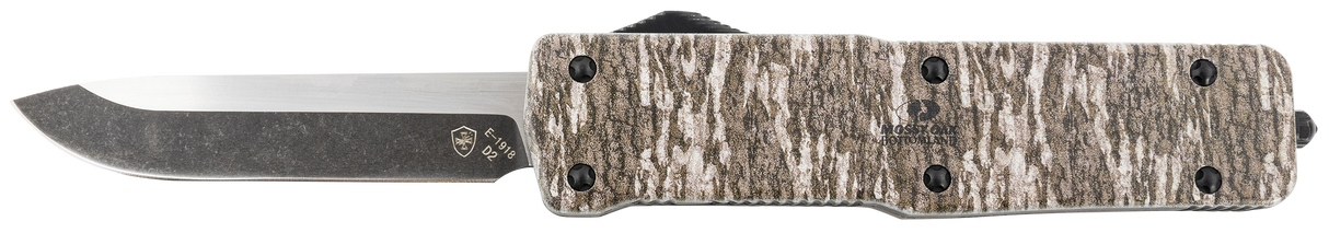 Templar Knife LZMOB321 Premium Weighted Large 3.55" OTF Drop Point Plain Black Oxide Stonewashed Powdered D2 Steel Blade/5.25" Mossy Oak Bottomland Aluminum Zinc Alloy Handle