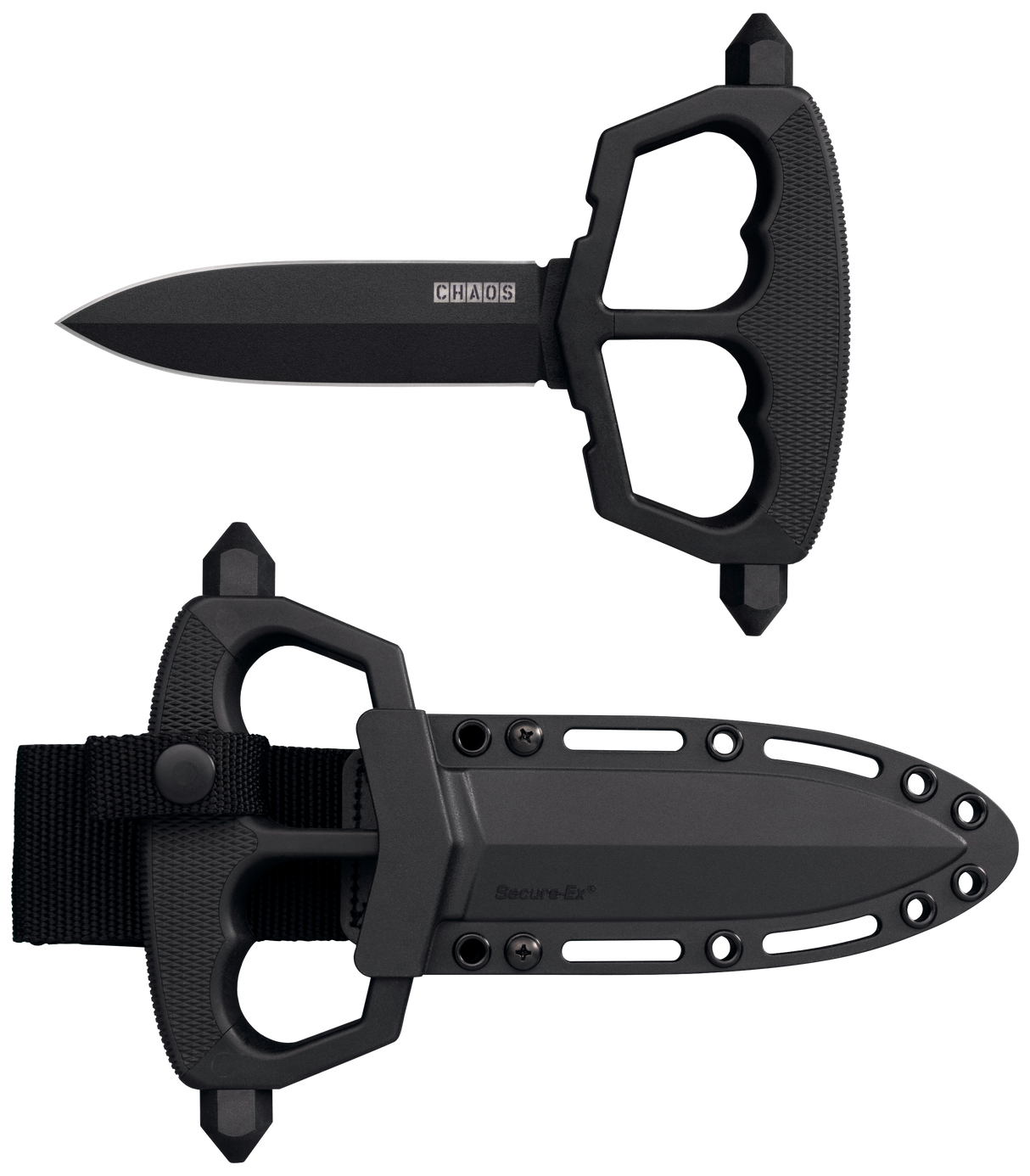 Cold Steel CS80NT3 Chaos Push Knife 5" Fixed Plain Black Matte Powder Coat SK-5 Steel Blade/ Black w/D-Guard Handle Griv-Ex w/Overmold Kray-Ex Handle Includes Belt Loop/Sheath