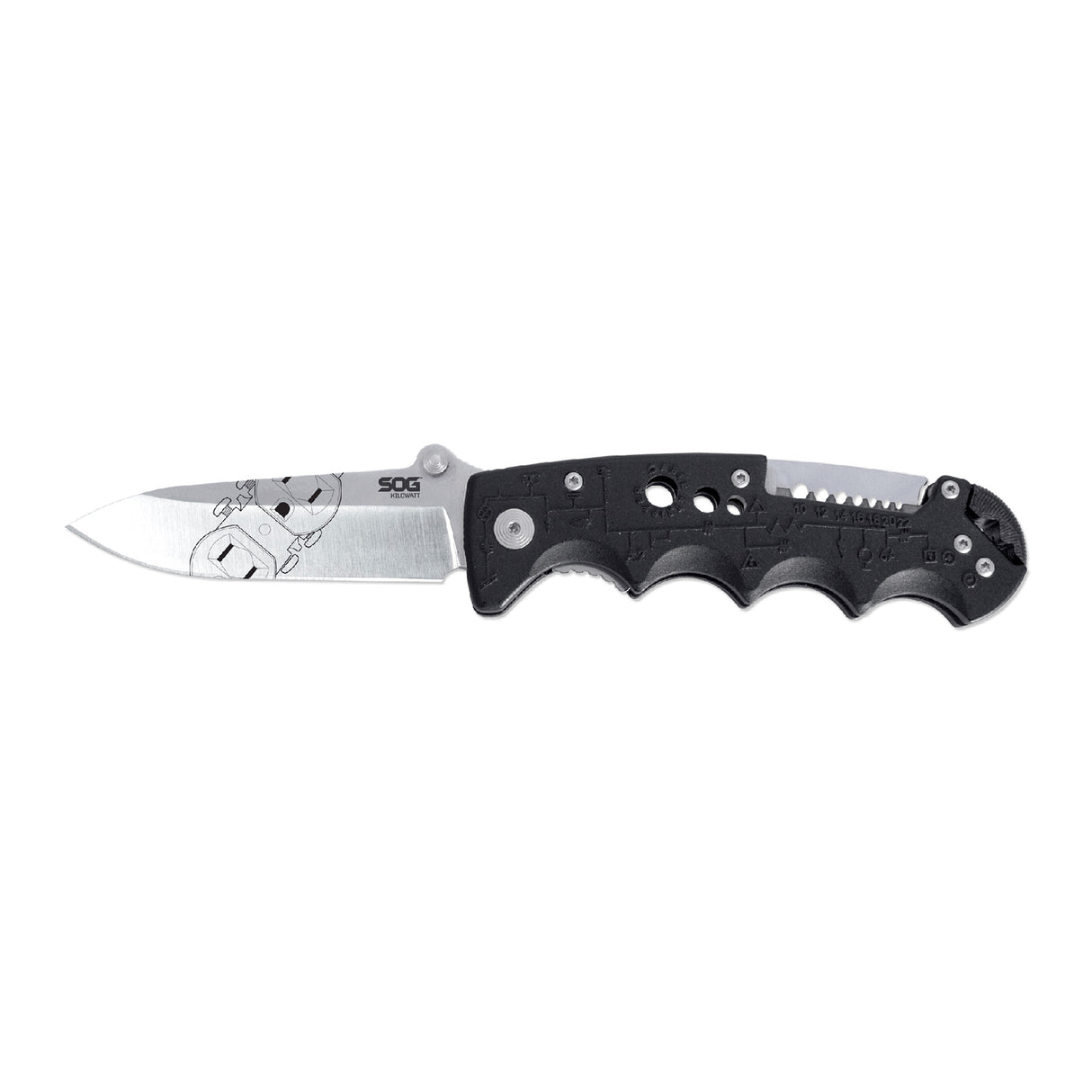 S.O.G SOGEL01CP Kilowatt3.40" Folding Clip Point Plain Satin AUS-8A SS Blade Black GRN Handle Includes Belt Clip