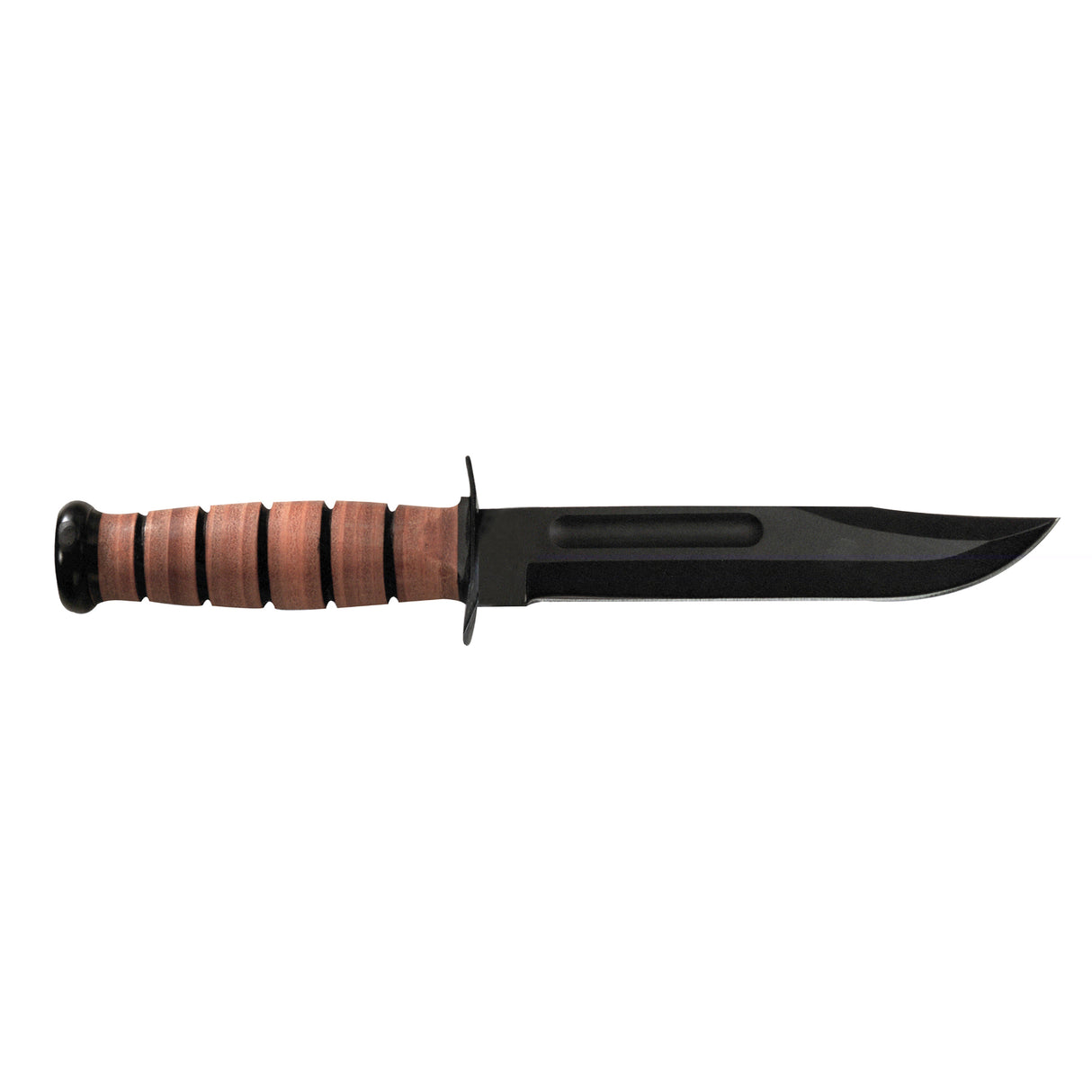 Ka-Bar 1217 USMC Fight/Utility 7" Fixed Clip Point Plain Black 1095 Cro-Van Blade Brown Leather Handle Includes Sheath