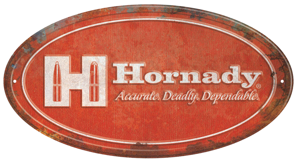 Hornady 99144 Oval Sign Rustic Red/White Aluminum 12" x 18"