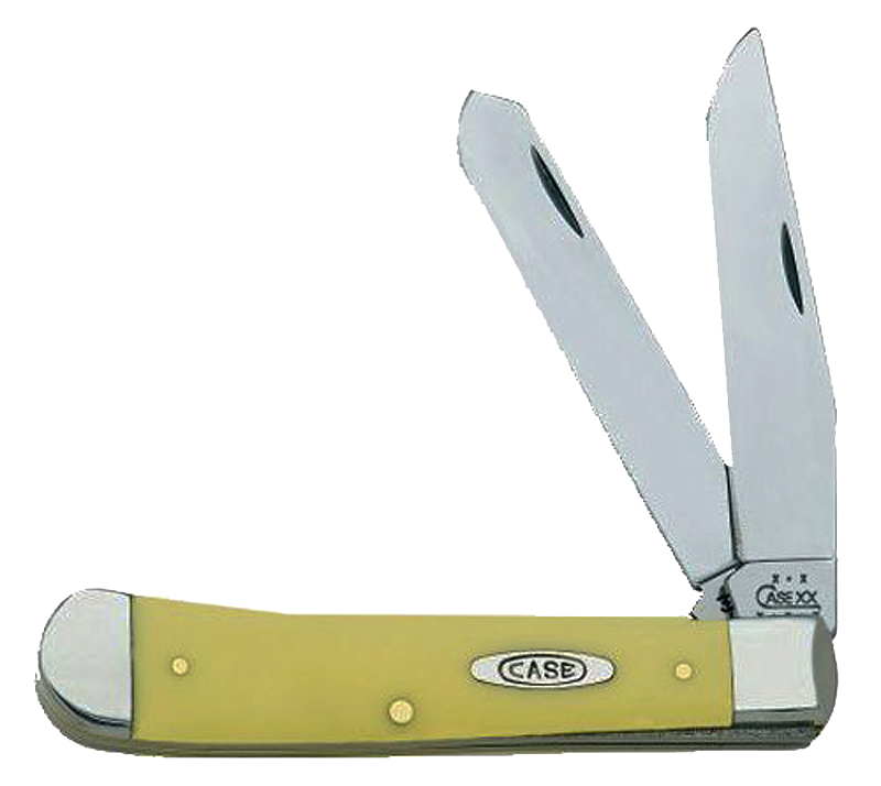 Case 00161 Trapper3.25"/3.27" Folding Clip Point/Spey Plain Tumble Polish Chrome Vanadium Steel Blade/Yellow Synthetic Handle