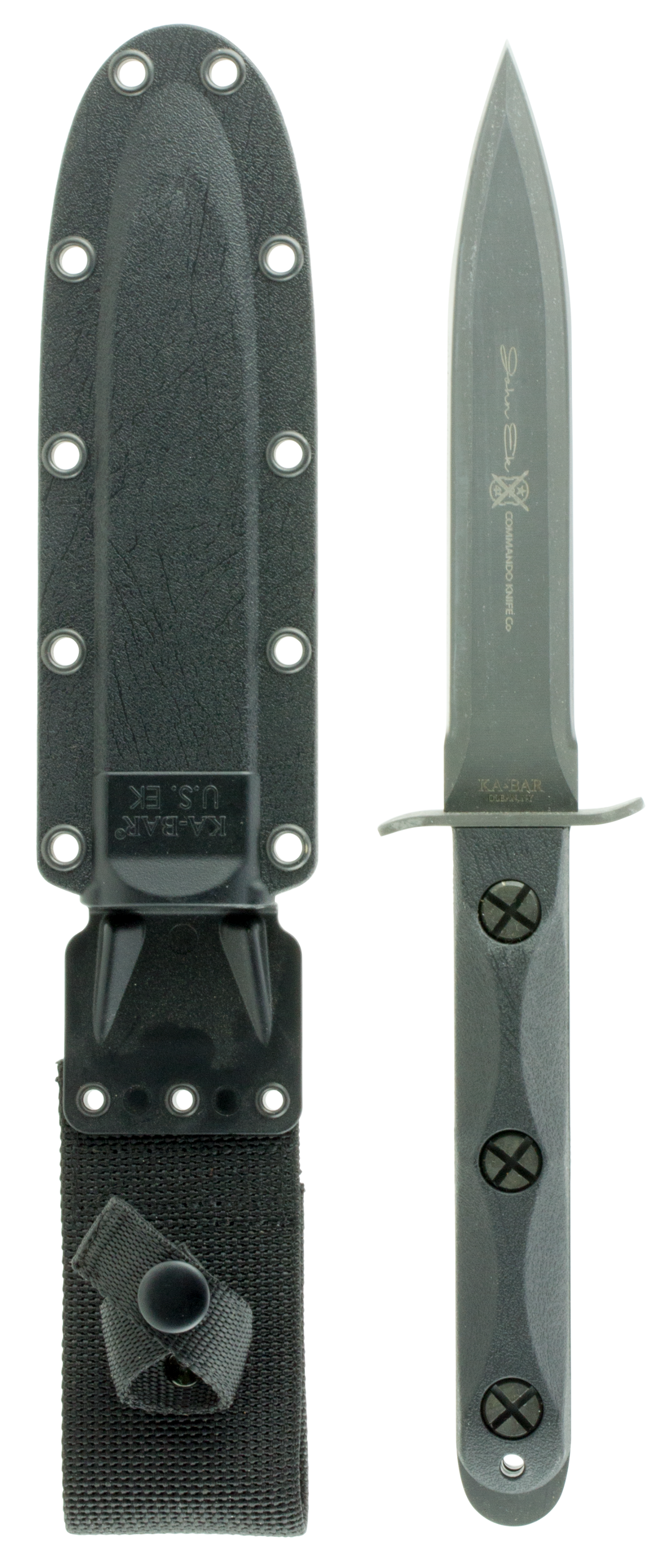 Ka-Bar EK44 Ek Model 4 6.63" Fixed Double Edge Spear Point Plain 1095 Cro-Van Blade Black GRN Handle Includes Sheath