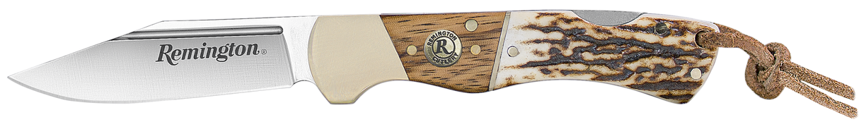 Remington Accessories 15654 Guide Lock Back Folding Stainless Steel Blade Brown/White/Silver w/Remington Shield Stag Bone/Nickle Handle