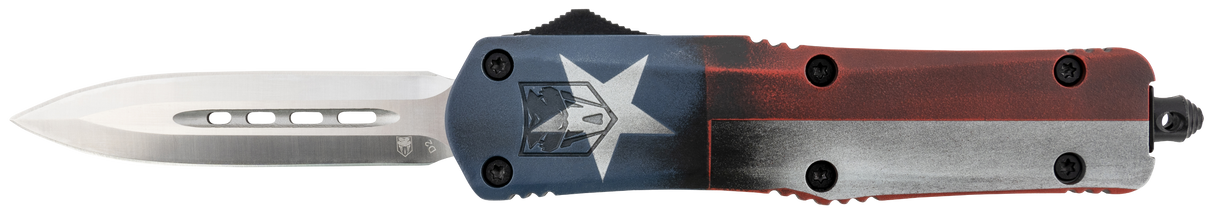 CobraTec Knives MCTXFS3DAGNS FS-3 Texas Flag Medium 3" OTF Dagger Plain D2 Steel Blade 4.50" Aluminum Cerakoted Handle Includes Glass Breaker/Pocket Clip