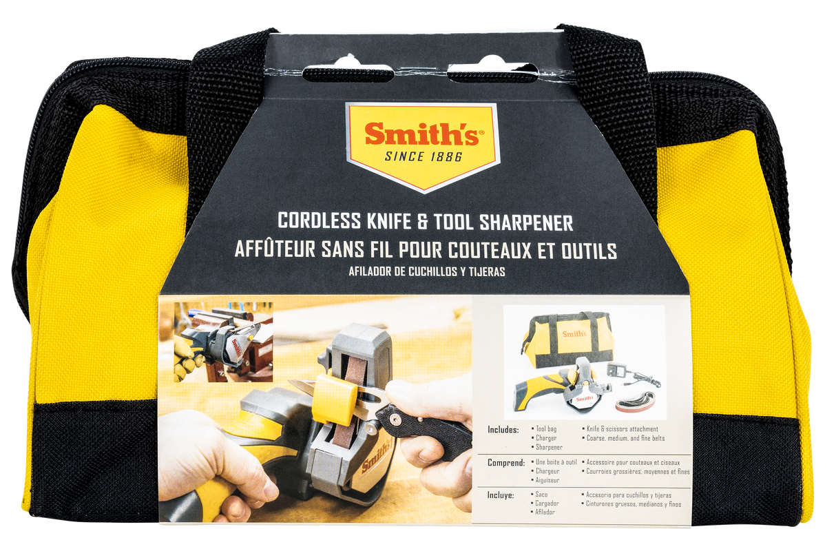 Smiths Products 50969 Knife & Tool Sharpener Cordless Hand Held Fine/Medium/Coarse Ceramic Sharpener Gray/Yellow