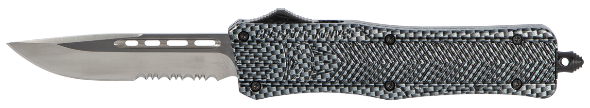 CobraTec Knives MSCFTK1MDS CTK-1Medium 3" OTF Drop Point Part Serrated D2 Steel Blade/ Carbon Fiber Aluminum Handle Features Glass Breaker Includes Pocket Clip
