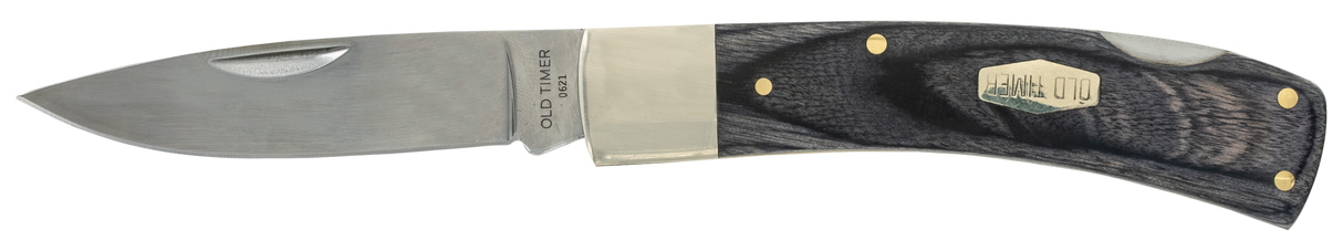 Old Timer 1135989 Heritage Series Bruin 50th Anniversary 2.80" Drop Point Plain D2 Steel Blade 3.70" Black Wood Laminate Handle