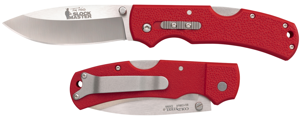 Cold Steel CS23JK Double Safe Slock Master 3.50" Folding Drop Point Plain 8Cr13MoV SS Blade/Red Textured GFN Handle Includes Pocket Clip