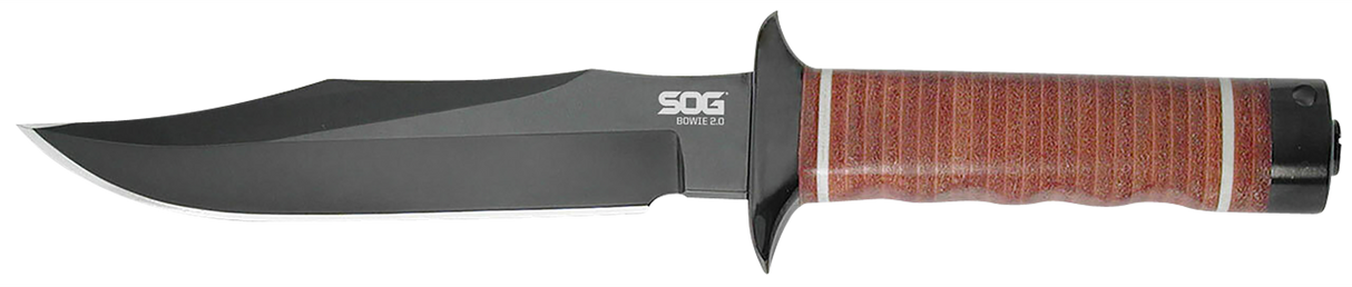 S.O.G SOGS1TL Bowie 2.0 6.40" Fixed Plain Clip Point Black Hardcased TiNi Full Tang AUS8 SS Blade/ Brown Stacked Leather Washers w/Cross Guard Handle