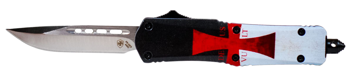 Templar Knife STK332 Templar Flag Gen II Small 2.69" OTF Drop Point Plain Powder Coated 440C SS Blade/4.31" Templar Flag Aluminum Handle Features Glass Breaker Includes Pocket Clip/Sheath