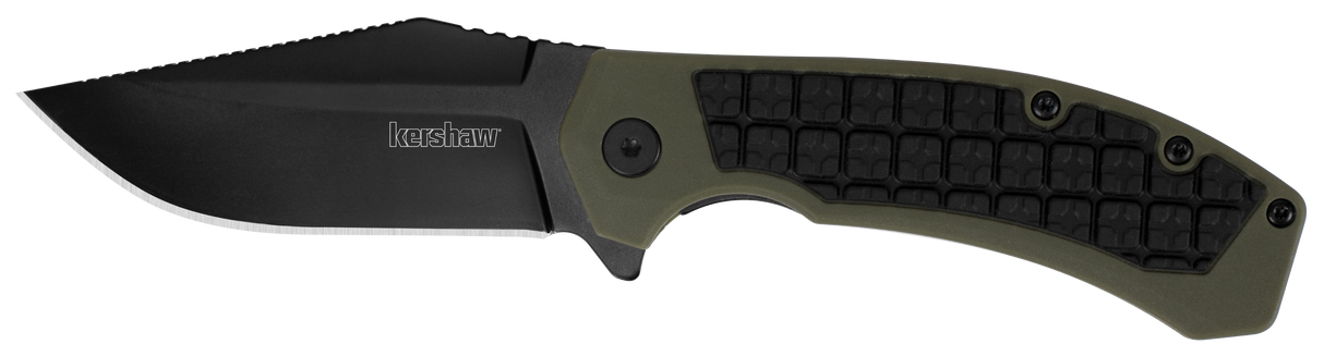 Kershaw 8760 Faultline3" Folding Drop Point Plain Black Oxide 8Cr13MoV SS Blade Black/OD Green Glass-Filled Nylon Handle Includes Pocket Clip