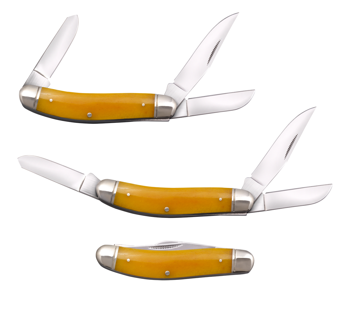 Cold Steel CSFLGSTKMY Gentleman's Stockman 2"/2.10"/2.50" Folding Clip/Sheepsfoot/Spey Plain 8Cr13MoV SS Blade/Yellow w/Polished Bolsters Bone Handle