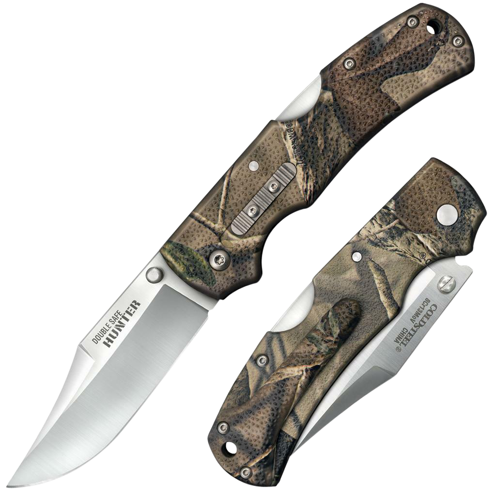 Cold Steel CS23JD Double Safe Hunter 3.50" Folding Plain 8Cr13MoV SS Blade/Camo GFN Handle Includes Pocket Clip