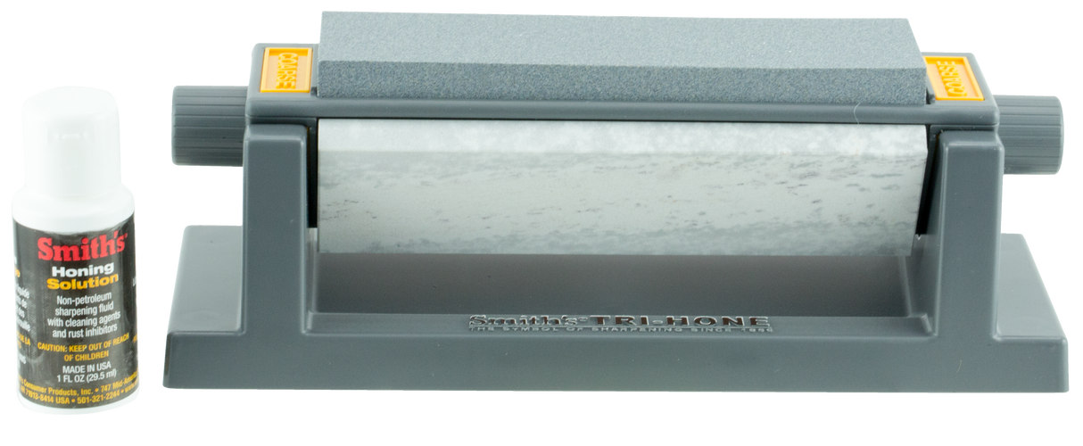Smiths Products TRI6 3-Stone Sharpening System 6" Fine/Medium/Coarse Synthetic, Arkansas, Sharpener Rubber Handle Gray