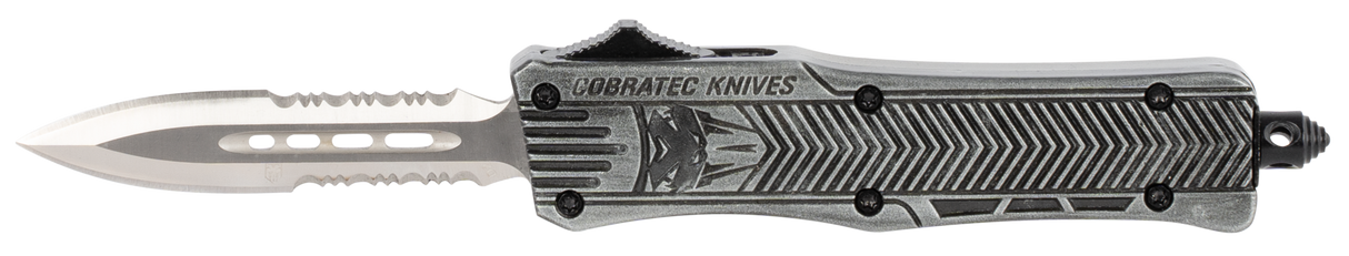 CobraTec Knives SSWCTK1SDAG2SS CTK-12.75" OTF Part Serrated D2 Steel Blade/Stonewashed Aluminum Handle Features Glass Breaker Includes Pocket Clip