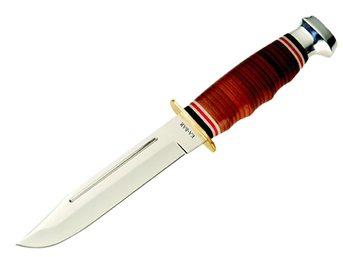 Ka-Bar 1235 Marine Hunter5.88" Fixed Clip Point Plain 4116 Stainless Steel Blade Stacked Leather w/Finger Grooves Includes Sheath