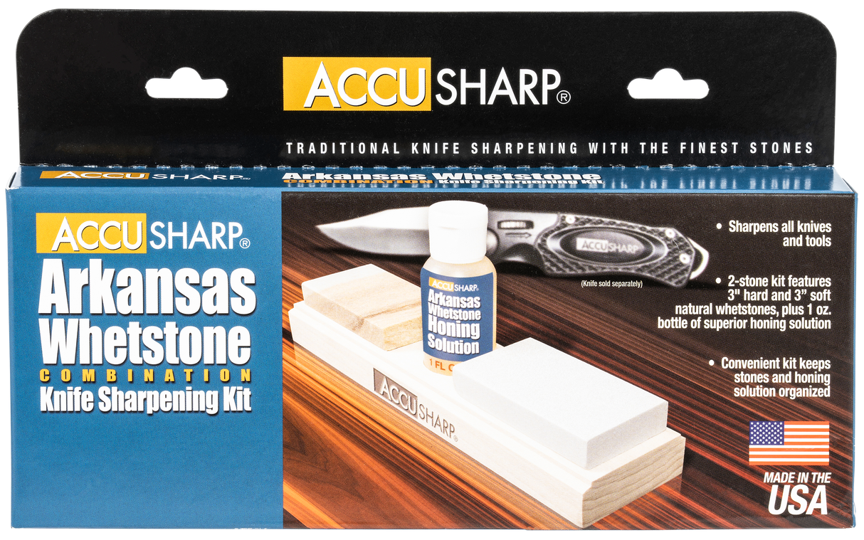 AccuSharp 023C Whetstone Combo Kit Fine, Coarse Natural Arkansas Stone Sharpener Includes Honing Oil