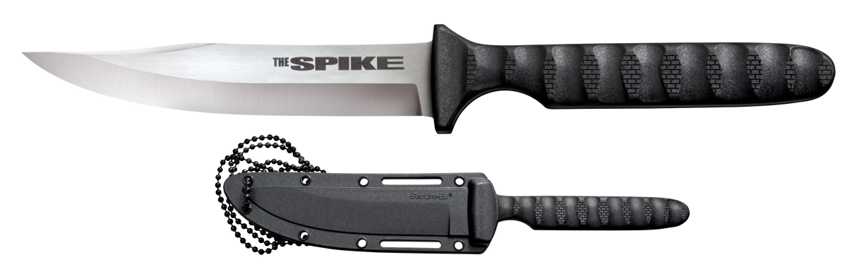 Cold Steel CS53NBS Spike4" Fixed Bowie Plain 4116 Stainless Steel Blade/Black Scalloped Griv-Ex Handle Includes Sheath
