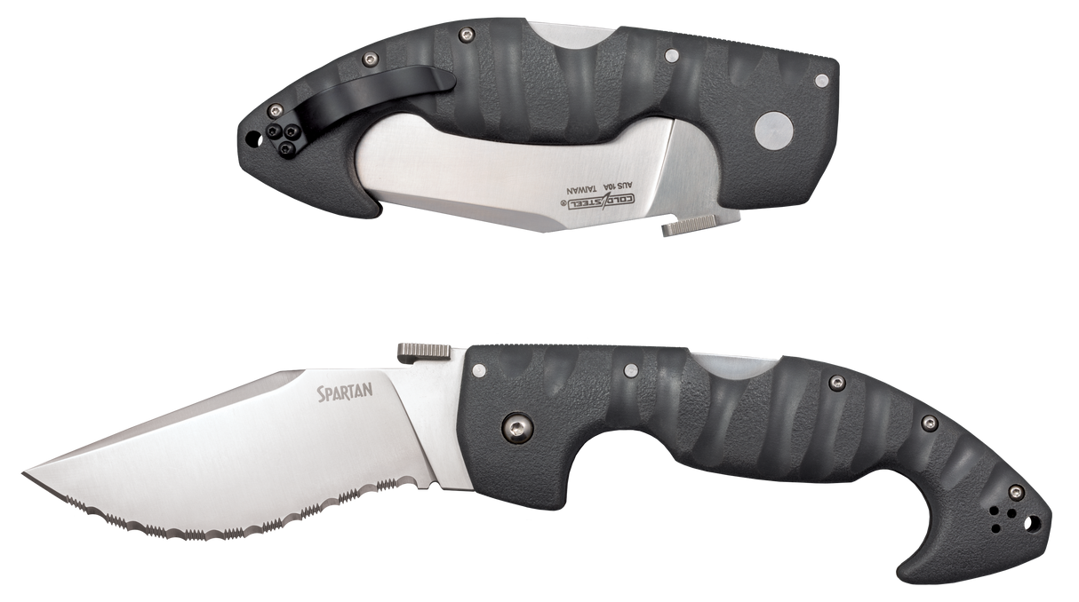 Cold Steel CS21SS Spartan4.50" Folding Clip Point Serrated Satin Griv-Ex Blade/6" Black Contoured Griv-Ex Handle Includes Belt Clip